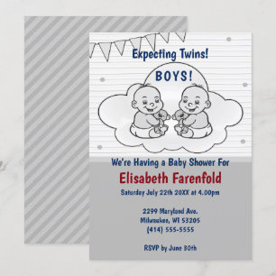 Expecting Twin Boys Cloud Baby Shower Grey Shades Invitation