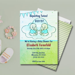 Expecting Twin Boys in Cloud Green Baby Shower Invitation
