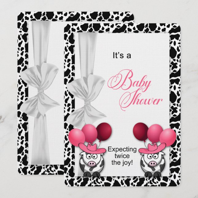 Expecting Twin Cowgirls Baby Shower Pink Invitation (Front/Back)
