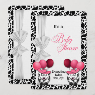 Expecting Twin Cowgirls Baby Shower Pink Invitation