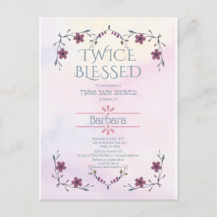 Expecting Twins: Boho floral & lavender watercolor Invitation Postcard