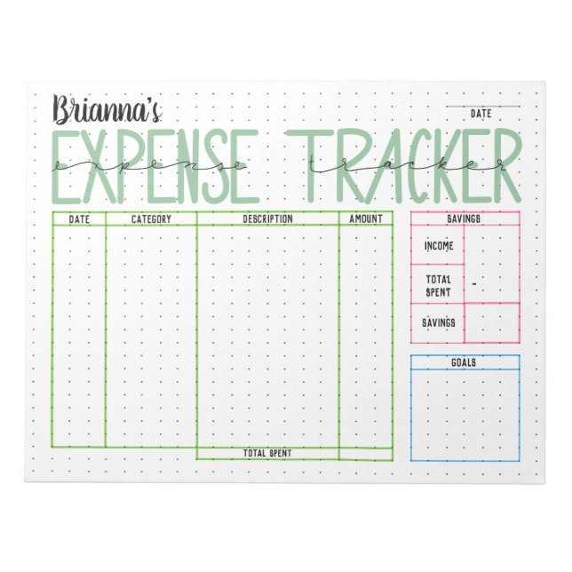 Expense Tracker Colourful Savings Chart Notepad (Front)
