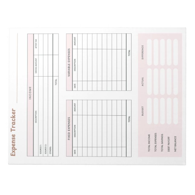 Expense Tracker Notepad (Front)
