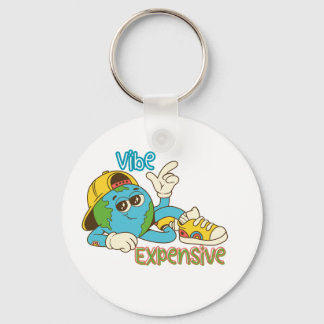 Expensive Vibe – Cool Retro Earth Character Design Key Ring
