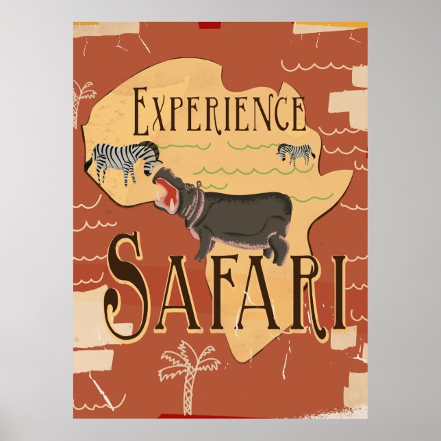Experience African Safari Vintage Travel Poster (Front)