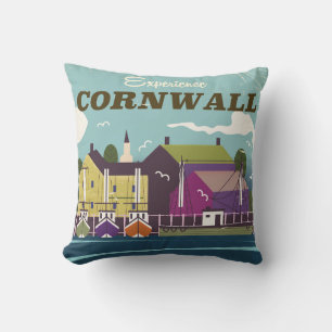 Experience Cornwall vintage travel poster Cushion