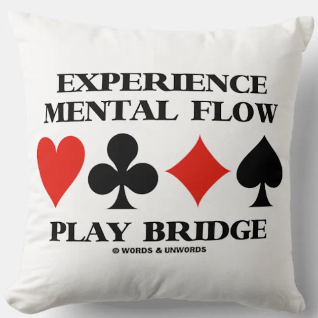 Experience Mental Flow Play Bridge Four Card Suits Cushion (Throw pillow featuring the four card suits along with sound bridge advice!)