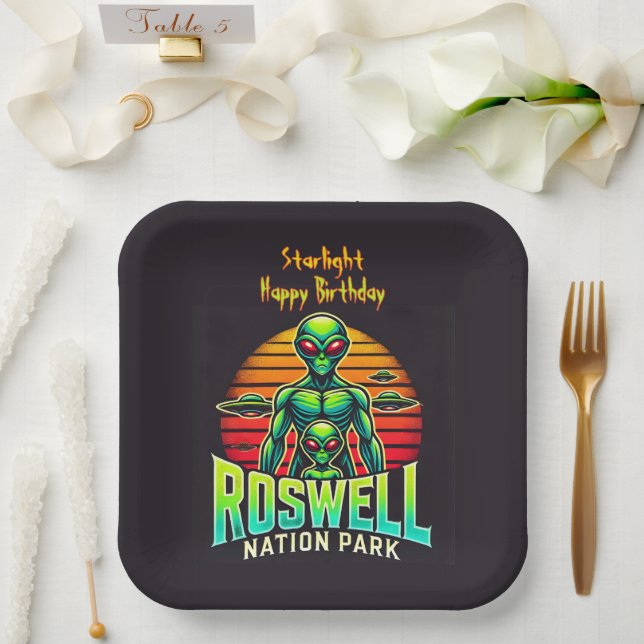 Experience Roswell’s Cosmic Adventure Park! Paper Plate (Wedding)