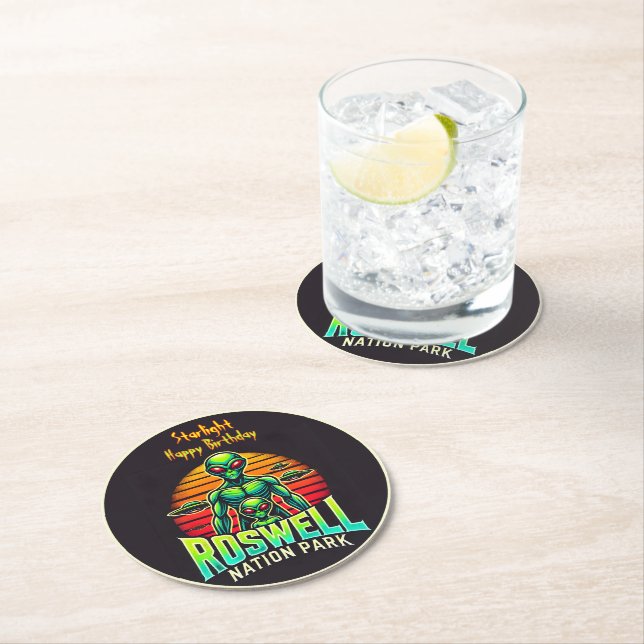 Experience Roswell’s Cosmic Adventure Park! Round Paper Coaster (Insitu)