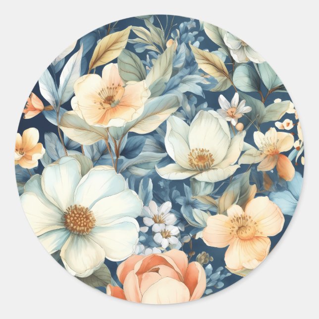 Experience the beauty of hand-painted flowers classic round sticker (Front)