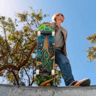 Experience Wonderland on Wheels: Magic Mushroom Skateboard