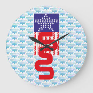 EXPERIMENTAL LOVE USA FLAG STARS BY MASANSER LARGE CLOCK