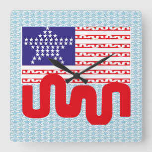 EXPERIMENTAL LOVE USA FLAG STARS BY MASANSER SQUARE WALL CLOCK