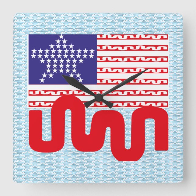 EXPERIMENTAL LOVE USA FLAG STARS BY MASANSER SQUARE WALL CLOCK (Front)
