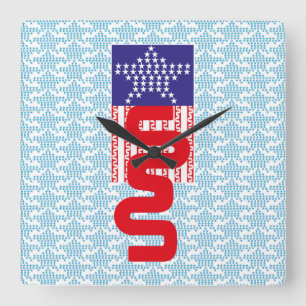 EXPERIMENTAL LOVE USA FLAG STARS BY MASANSER SQUARE WALL CLOCK