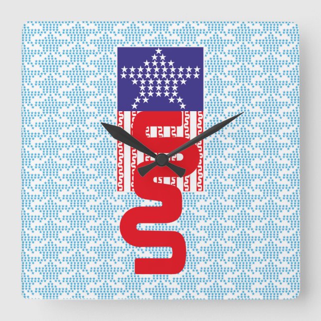 EXPERIMENTAL LOVE USA FLAG STARS BY MASANSER SQUARE WALL CLOCK (Front)