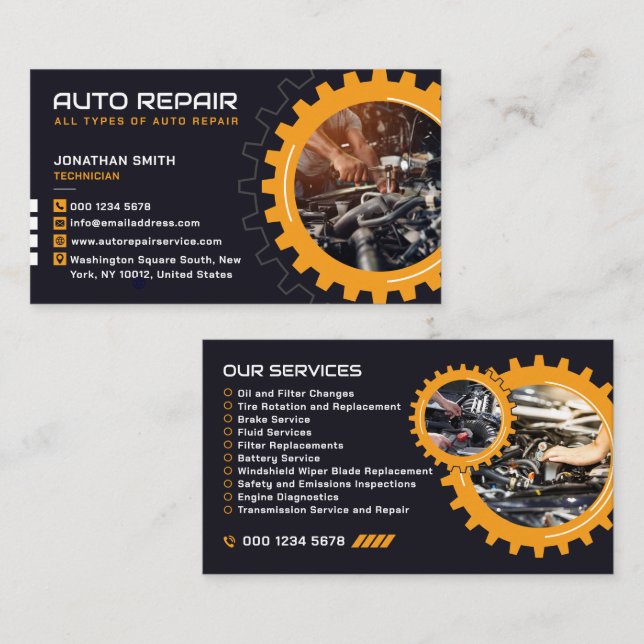 Expert Auto Repair, Car Service, Mechanic & Garage Business Card (Front/Back)