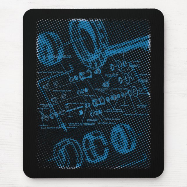 Exploded Hub Diagram (blue on dark) Mouse Mat (Front)