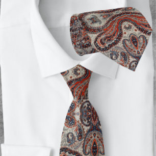 Exploded Paisley Pattern Floral Red Grey Tie