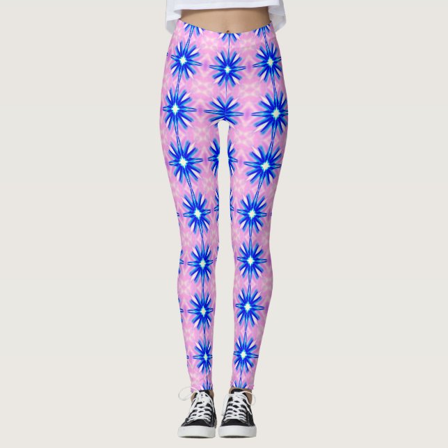 exploding blue stars pink leggings (Front)