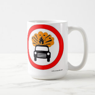 Exploding Car Carrier European Road Sign Coffee Mug