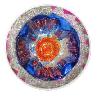 Exploding Cosmos Art Glass - Van Gogh Orange Sun Ceramic Knob