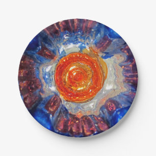Exploding Cosmos Art Glass - Van Gogh Orange Sun Paper Plate
