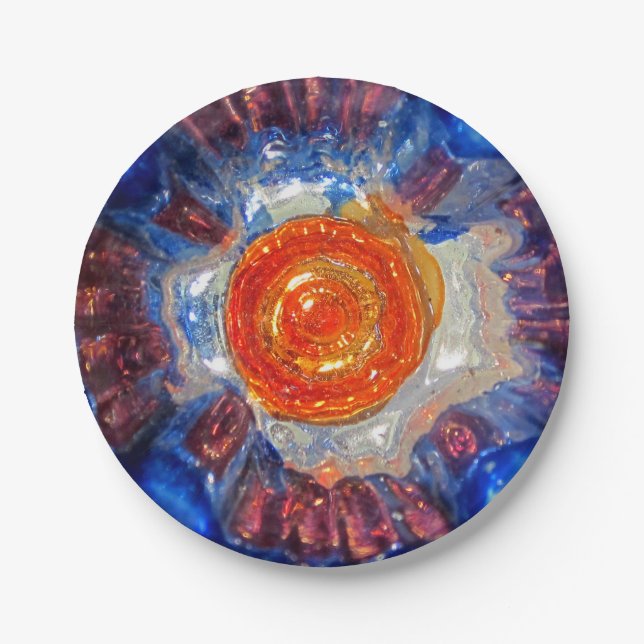 Exploding Cosmos Art Glass - Van Gogh Orange Sun Paper Plate (Front)