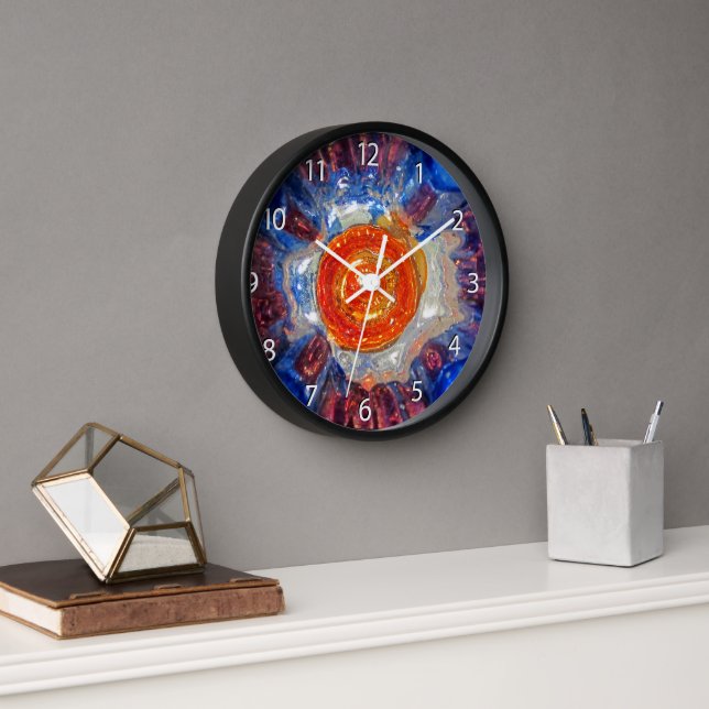 Exploding Cosmos - Van Gogh Orange Sun - numbers Clock (Office)