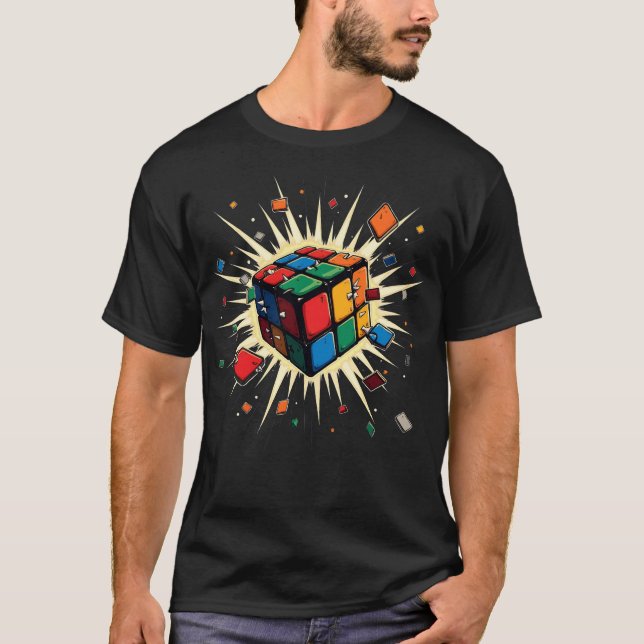 Exploding Cube Speed Cubing Puzzle Master T-Shirt (Front)