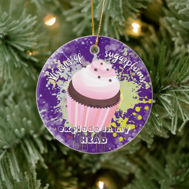 Exploding cupcake sugar plums bakery Christmas Ceramic Tree Decoration (Tree)