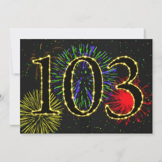 Exploding fireworks 103rd birthday party invitate invitation (Front)