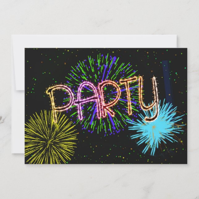 Exploding fireworks party invitation (Front)
