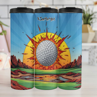 Exploding Golf Ball Sunset Thermal Tumbler