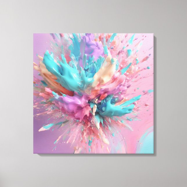 Exploding Paint Abstract Pink Turquoise Lilac Canvas Print (Front)