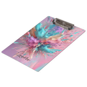 Exploding Paint Abstract Pink Turquoise Lilac Clipboard