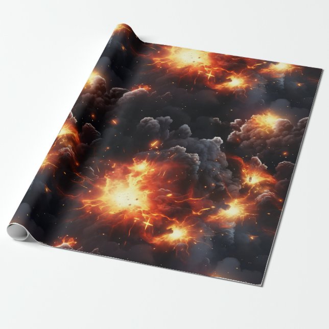 Exploding Stars in Space Wrapping Paper (Unrolled)