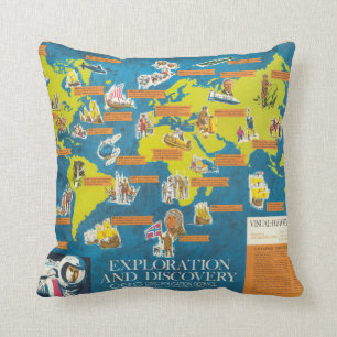 Exploration and Discovery Visual-History World Map Cushion
