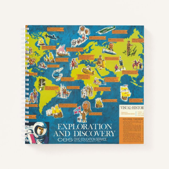 Exploration and Discovery Visual-History World Map Notebook (Front)