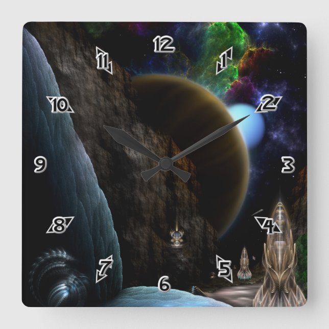 Exploration Of Space Fractal Art Square Wall Clock (Front)