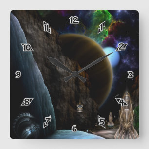 Exploration Of Space Fractal Art Square Wall Clock