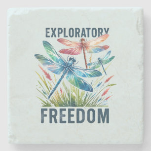 Exploratory Freedom - Artistic Dragonfly Stone Coaster