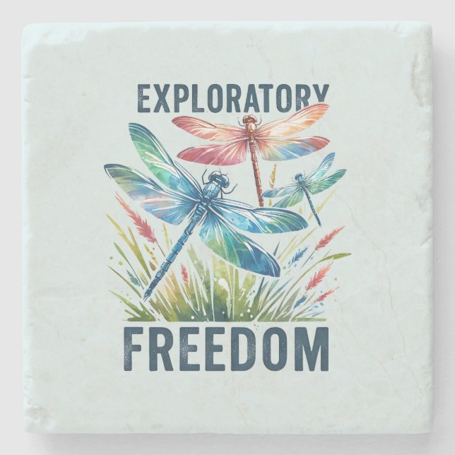 Exploratory Freedom - Artistic Dragonfly Stone Coaster (Front)
