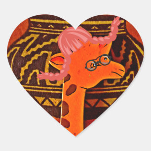 Explore African Wonder: Giraffe Art in Marvin Hat Heart Sticker