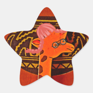 Explore African Wonder: Giraffe Art in Marvin Hat Star Sticker