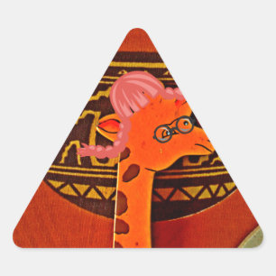 Explore African Wonder: Giraffe Art in Marvin Hat Triangle Sticker