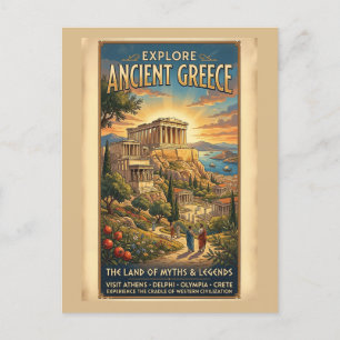 Explore Ancient Greece Vintage Travel Poster Postcard
