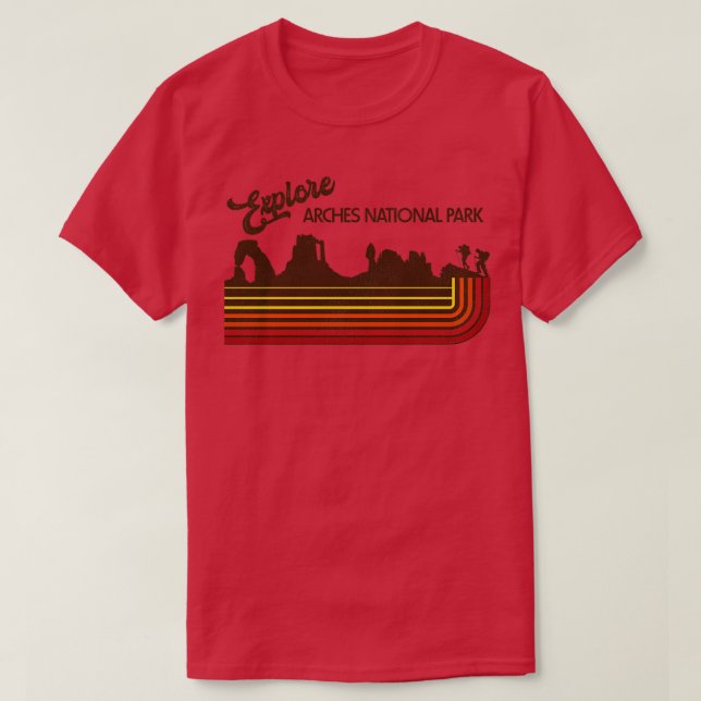 Explore Arches National Park Retro 70s80s Stripe T-Shirt (Design Front)