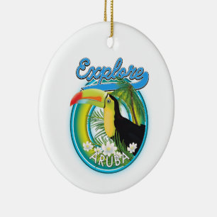 Explore Aruba travel logo Ceramic Tree Decoration