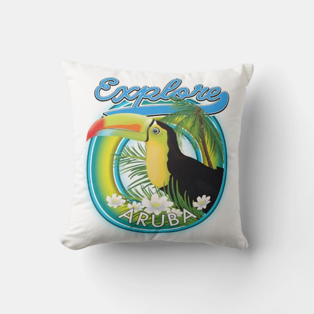 Explore Aruba travel logo Cushion (Front)